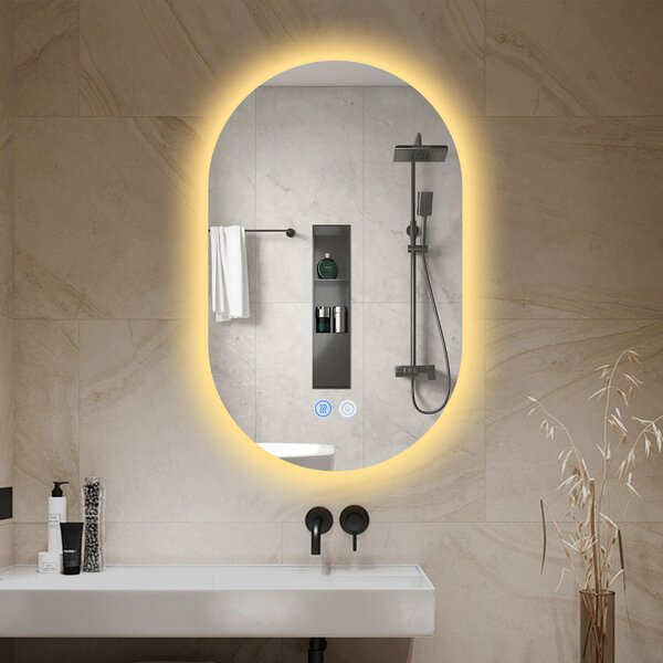 Erga Dalia, oglinda LED ovala 60x100cm, 3 culori de lumina, retroiluminare, placa incalzita anti-aburire, ERG-V01-Dalia-6010-CL