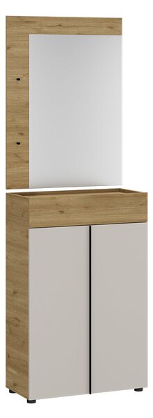 Cuier de perete cu oglinda Adore Porto, 2 agatatori, Stejar, 72x97x3 cm