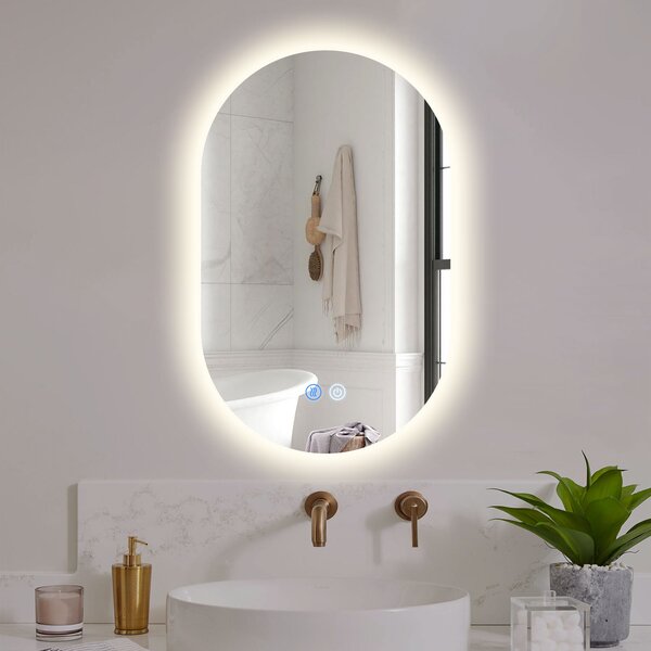 Erga Dalia, oglinda LED ovala 60x100cm, 3 culori de lumina, retroiluminare, placa incalzita anti-aburire, ERG-V01-Dalia-6010-CL