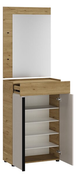 Cuier de perete cu oglinda Adore Porto, 2 agatatori, Stejar, 72x97x3 cm