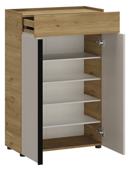 Pantofar Adore Porto, 2 usi, 1 sertar si 5 rafturi, Stejar - Bej, 72x111x34 cm