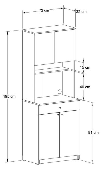 Dulap multifunctional Adore Lungo , 4 usi si 1 sertar, Stejar - Alb, 72x195x45 cm