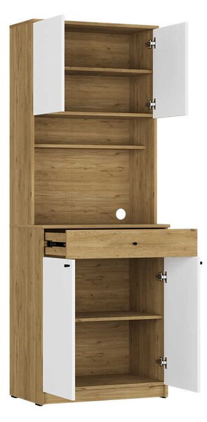 Dulap multifunctional Adore Lungo , 4 usi si 1 sertar, Stejar - Alb, 72x195x45 cm