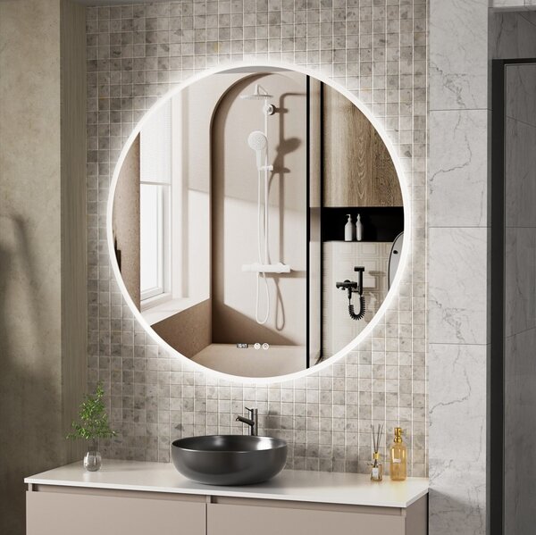 Erga Deam, oglinda rotunda LED 120cm, 3 culori de lumina, iluminare frontala, placa de incalzire anti-aburire, ERG-V01-Deam-1212-CL