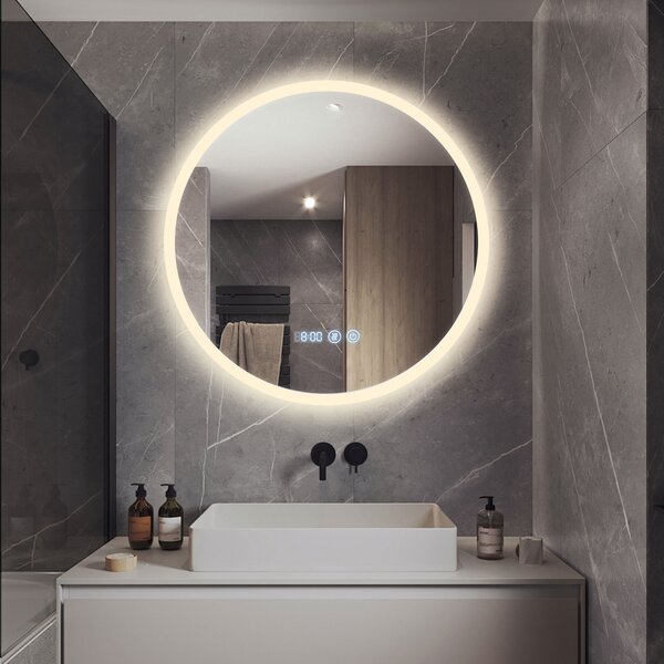 Erga Deam, oglinda rotunda LED 120cm, 3 culori de lumina, iluminare frontala, placa de incalzire anti-aburire, ERG-V01-Deam-1212-CL