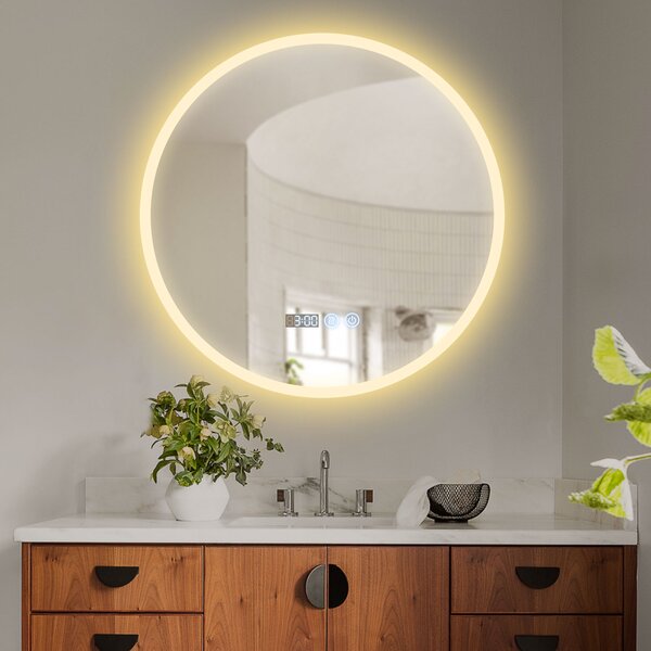 Erga Deam, oglinda rotunda LED 120cm, 3 culori de lumina, iluminare frontala, placa de incalzire anti-aburire, ERG-V01-Deam-1212-CL