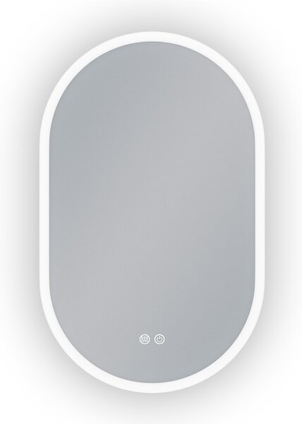 Erga Demi, oglinda LED ovala 50x80cm, 3 culori de lumina, iluminare frontala, placa de incalzire anti-aburire, ERG-V01-Demi-5080-CL