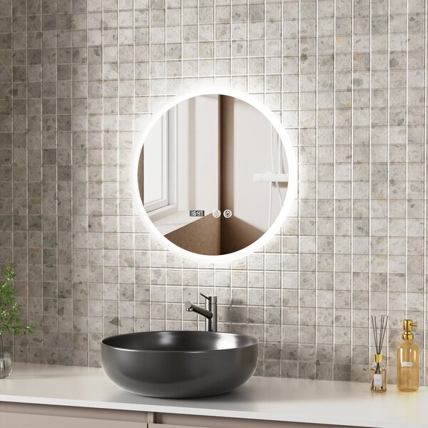 Erga Deam, oglinda rotunda LED 50cm, 3 culori de lumina, iluminare frontala, placa de incalzire anti-aburire, ERG-V01-Deam-5050-CL