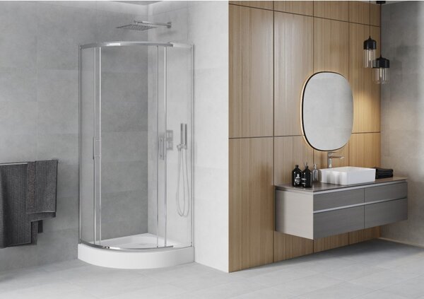 Mexen Rio cabină de duș semicirculară 70 x 70 cm, înghețat, crom + cadă de duș, alb - 863-070-070-01-30-4710