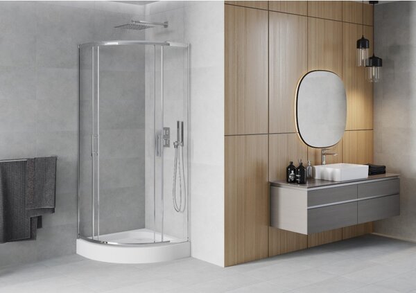 Mexen Rio cabina de duș semirotundă 70 x 70 cm, transparentă, crom + cadă de duș, albă - 863-070-070-01-00-4710