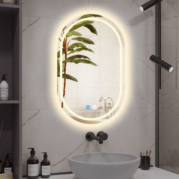 Erga Lyra, oglinda LED ovala 60x100cm, 3 culori de lumina, iluminare fata si spate, placa de incalzire anti-aburire, ERG-V01-Lyra-6010-CL