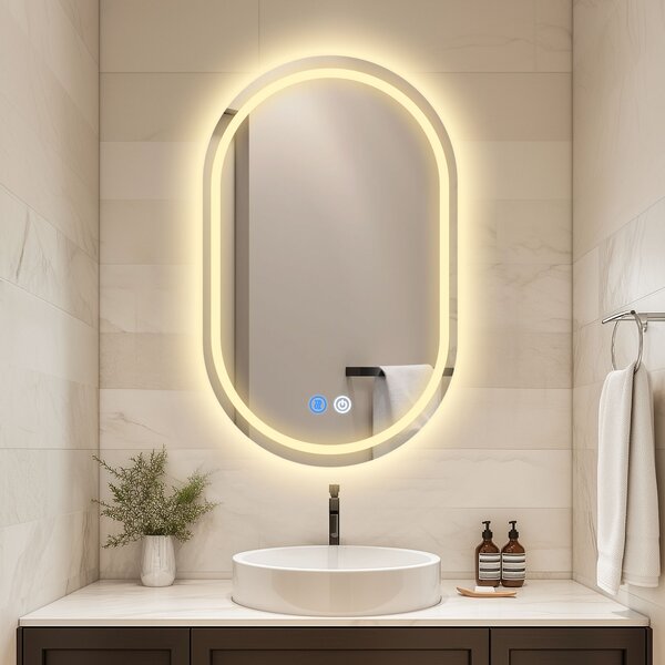 Erga Lyra, oglinda LED ovala 60x100cm, 3 culori de lumina, iluminare fata si spate, placa de incalzire anti-aburire, ERG-V01-Lyra-6010-CL