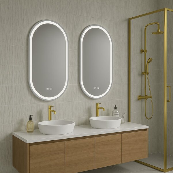 Erga Lyra, oglinda LED ovala 60x100cm, 3 culori de lumina, iluminare fata si spate, placa de incalzire anti-aburire, ERG-V01-Lyra-6010-CL