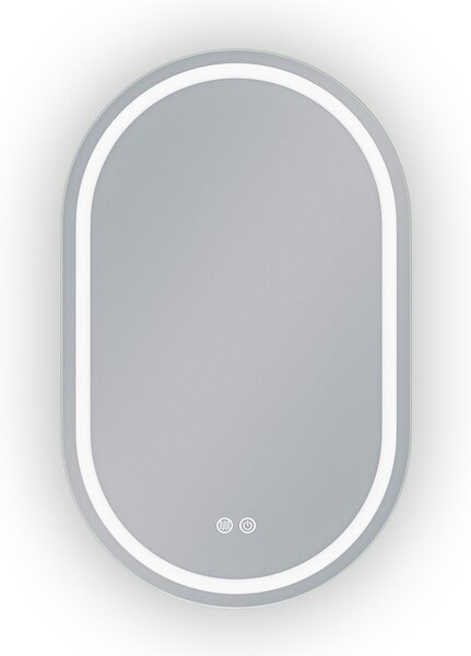 Erga Lyra, oglinda LED ovala 50x80cm, 3 culori de lumina, iluminare fata si spate, placa de incalzire anti-aburire, ERG-V01-Lyra-5080-CL