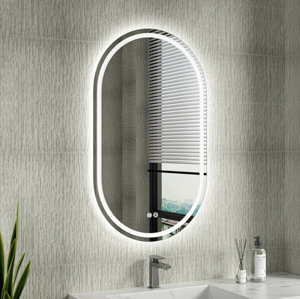 Erga Lyra, oglinda LED ovala 60x100cm, 3 culori de lumina, iluminare fata si spate, placa de incalzire anti-aburire, ERG-V01-Lyra-6010-CL
