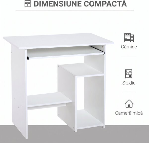 HOMCOM Birou Ergonomic Spațiu Optimizat, Alb, PAL/Metal, 80x45x75cm | Aosom Romania