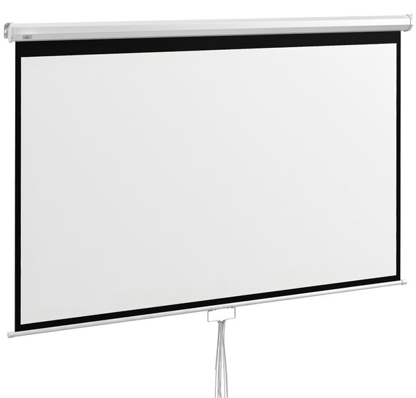HOMCOM Ecran Proiector 100", 16:9, Montaj Perete/Tavan, Material Mat Premium, Blocare Automată, 221x124 cm, Alb | Aosom Romania