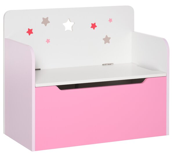 HOMCOM Bancă Depozitare Jucării 2 în 1 din Lemn, Ladă de Depozitare cu Spătar pentru Copii de 3-6 Ani, 60x30x50 cm, Roz | Aosom Romania