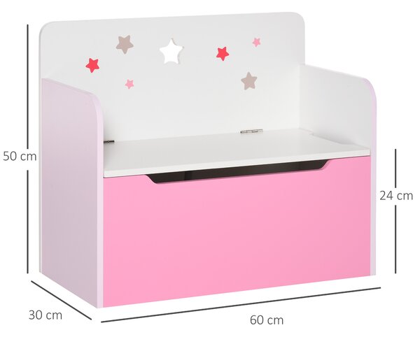 HOMCOM Bancă Depozitare Jucării 2 în 1 din Lemn, Ladă de Depozitare cu Spătar pentru Copii de 3-6 Ani, 60x30x50 cm, Roz | Aosom Romania