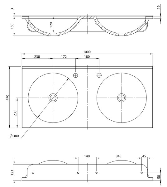 Sapho Sapho, lavoar JUNO 100x47cm, marmura turnata, alb, JU100