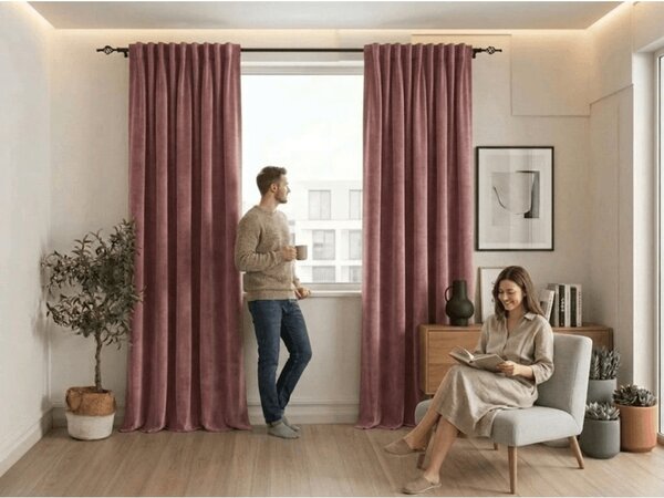 Draperie opaca ELVIO VELVET 140x250 cm, roz vechi. Agatat: Inele metalice