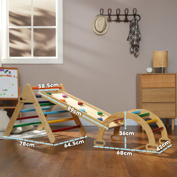 AIYAPLAY Set de Cățărat pentru Copii 5 în 1 cu Triunghi, Arcadă și Rampă, Perfect pentru Copii, 178x64,5x63 cm, Multicolor | Aosom Romania