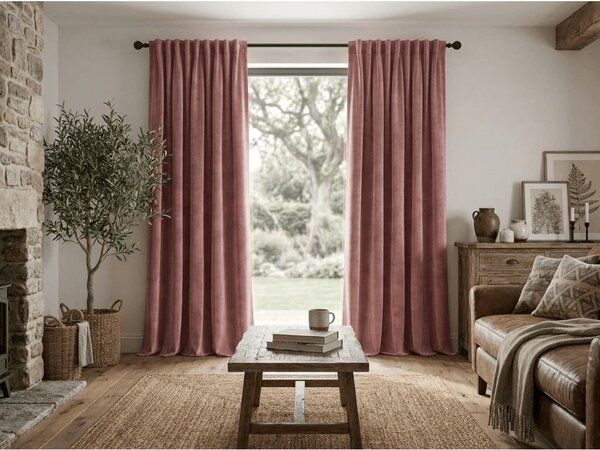 Draperie opaca ELVIO VELVET 140x250 cm, roz vechi. Agatat: Inele metalice