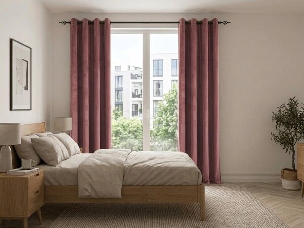 Draperie opaca ELVIO VELVET 140x250 cm, roz vechi. Agatat: Inele metalice