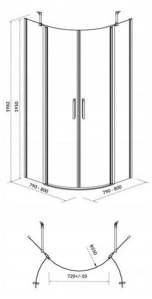 Cersanit Moduo, cabina de dus patrata 80x80x195cm, sticla transparenta 6mm, profil crom, S162-018