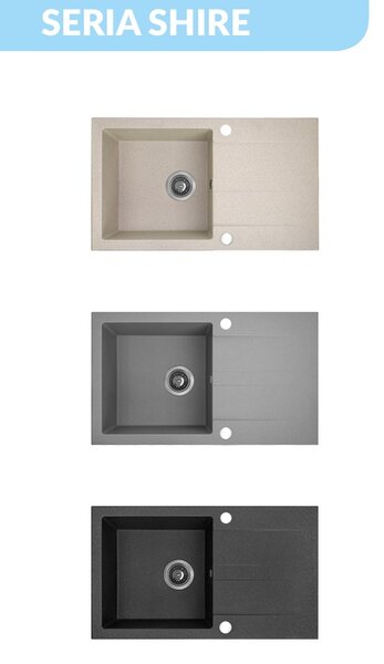 Kuchinox Shire, chiuvetă din granit cu 1 cameră cu scurgere 760x440x185 mm, bej, LAV-SBS_411Y