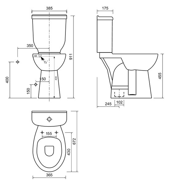 CREAVIT CREAVIT, vas WC HANDICAP, deșeuri inferioare, 36,5x67,2 cm, alb, BD305
