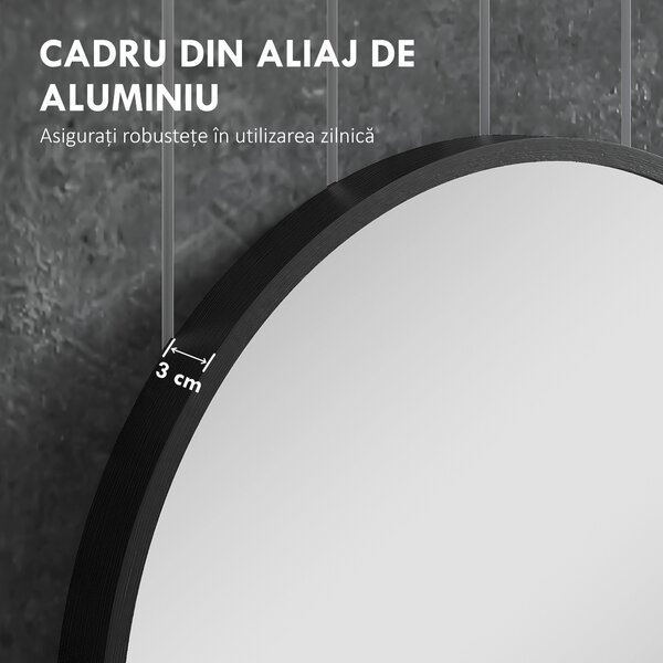 HOMCOM Oglindă Baie Ovală de Perete cu Ramă din Aluminiu, Verticală sau Orizontală, 40 x 70 cm, Negru | Aosom Romania