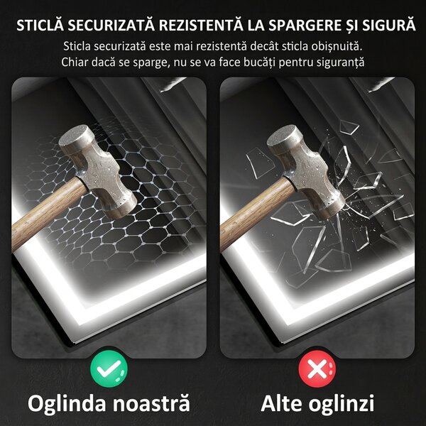 HOMCOM Oglindă Baie Anti-aburire Con Lumină Led E Difuzor Bluetooth 80x60 cm | Aosom Romania