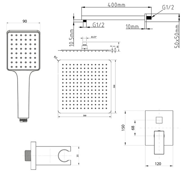 Sapho Sapho, set de duș încastrat CUBEMIX cu baterie cu pârghie, 2 ieșiri, cromat, CM042-01