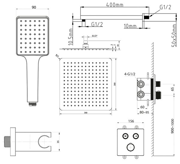 Sapho Sapho, set de duș termostatic ascuns SMART SELECT, 2 ieșiri, ieșire, crom, RP042-01