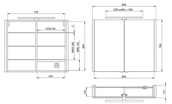 Sapho Sapho, galerie LUCIE cu iluminare LED, 86x70x17cm, alb, LU085-0030