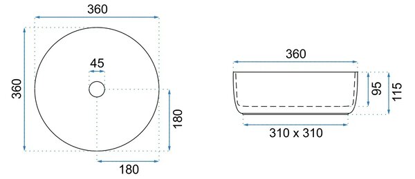 Rea Sami, lavoar blat 360x360x115 mm, bej lucios, REA-U6382