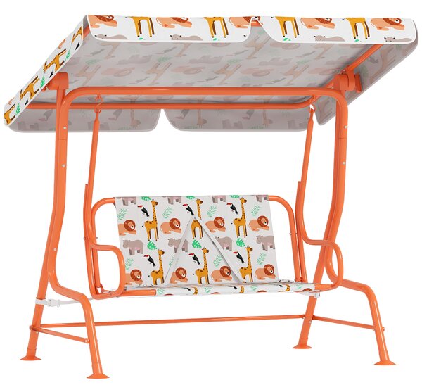 AIYAPLAY Leagăn pentru Copii cu 2 Locuri, Acoperiș Reglabil și Curele de Siguranță, Leagăn pentru Grădină și Interior din Oțel și Material Oxford, Max 60 kg, 112x75x120 cm, Portocaliu | Aosom Romania
