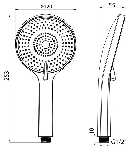 Sapho Sapho, duș cu masaj de mână, 3 moduri, Ø 120 mm, ABS/negru mat, SK879B