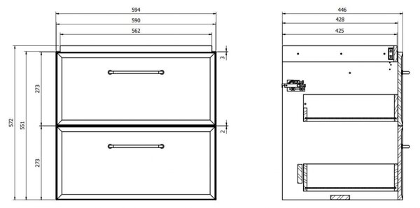 Cersanit Mille, mobilier pentru lavoar 594x446x551 mm, negru mat, S1021-002