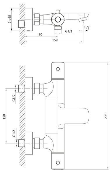 Sapho Sapho, KIMURA Baterie termostatica de perete pentru baie, crom, KU210