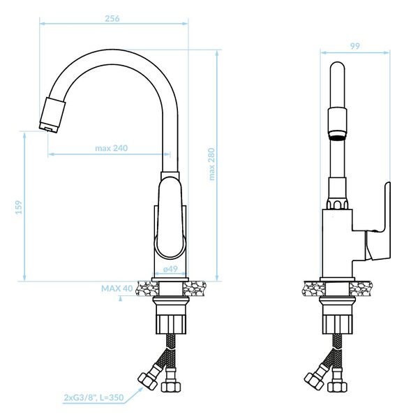 Kuchinox Dima, baterie lavoar cu gura flexibila h-280, alb mat, LAV-BQD_621D