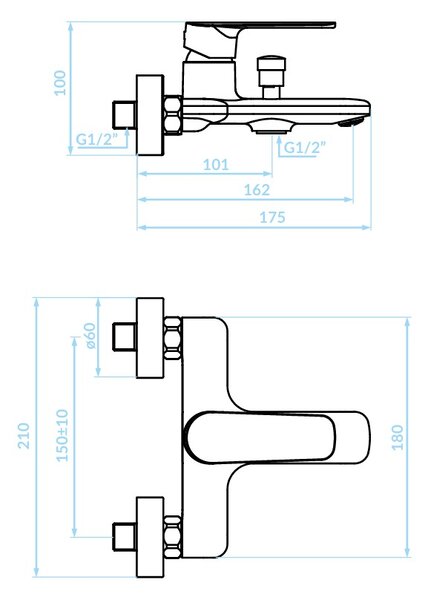 Kuchinox Gava, baterie pentru cada montată pe perete, distanță de 150 mm, auriu strălucitor, LAV-BQG_G10D