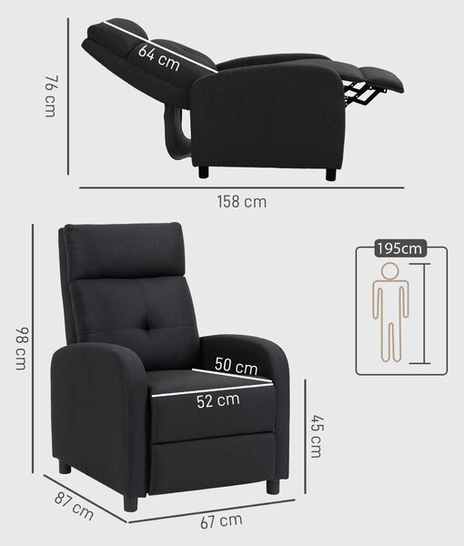 HOMCOM Fotoliu Reclinabil Fino a 155° Con Suport pentru Picioare In Material Textil Negru | Aosom Romania