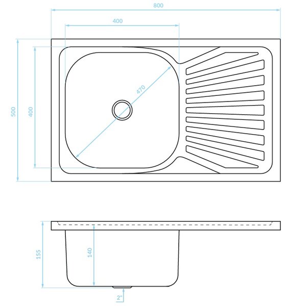 Kuchinox Kuchinox, chiuveta inox cu 1 compartiment 800x500x155 mm + sifon, decor neted, otel, LAV-SK2_211T