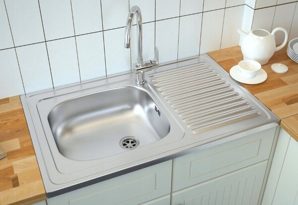 Kuchinox Kuchinox, chiuveta inox cu 1 compartiment 800x500x155 mm + sifon, decor neted, otel, LAV-SK2_211T