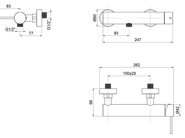 Sapho Sapho, baterie de duș de perete ULTRAMIX, negru mat/auriu mat, UT011BG