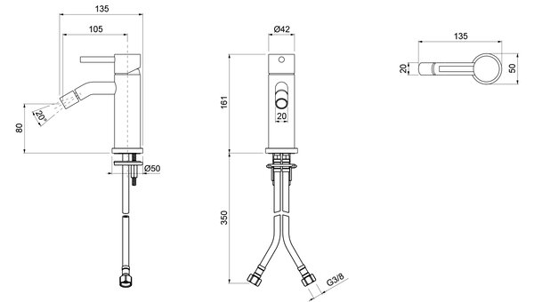Sapho Sapho, ULTRAMIX baterie de bideu autonomă fără priză, auriu mat, UT003G