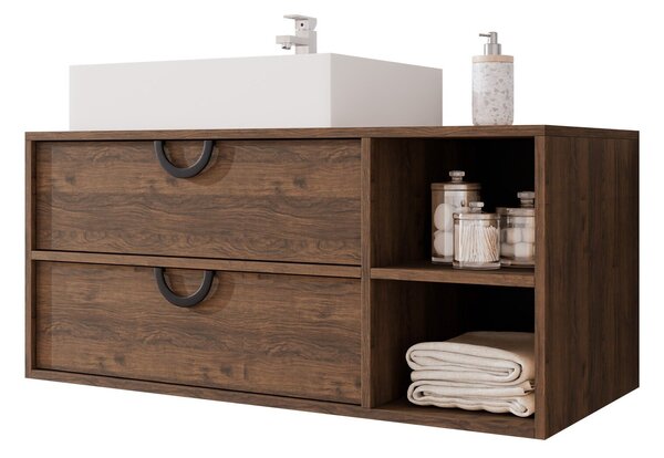 Cabinet atârnat pentru baie Sodalis, Negru, Nuc, PAL laminat, 45x100x47cm, 32 kg
