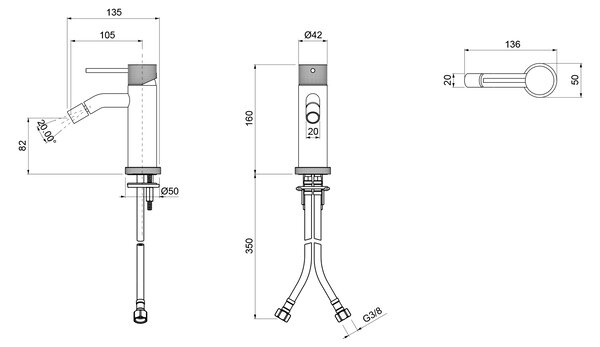 Sapho Sapho, ULTRASAN baterie bideu pe soclu fără priză, negru mat/crom, UT003VBC